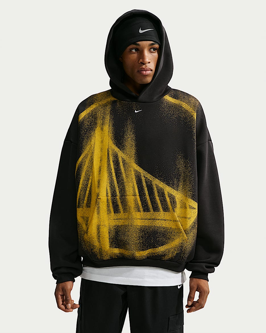 金州勇士队 Standard Issue Nike NBA 队之魂系列男子加绒篮球连帽衫 - 黑/白色