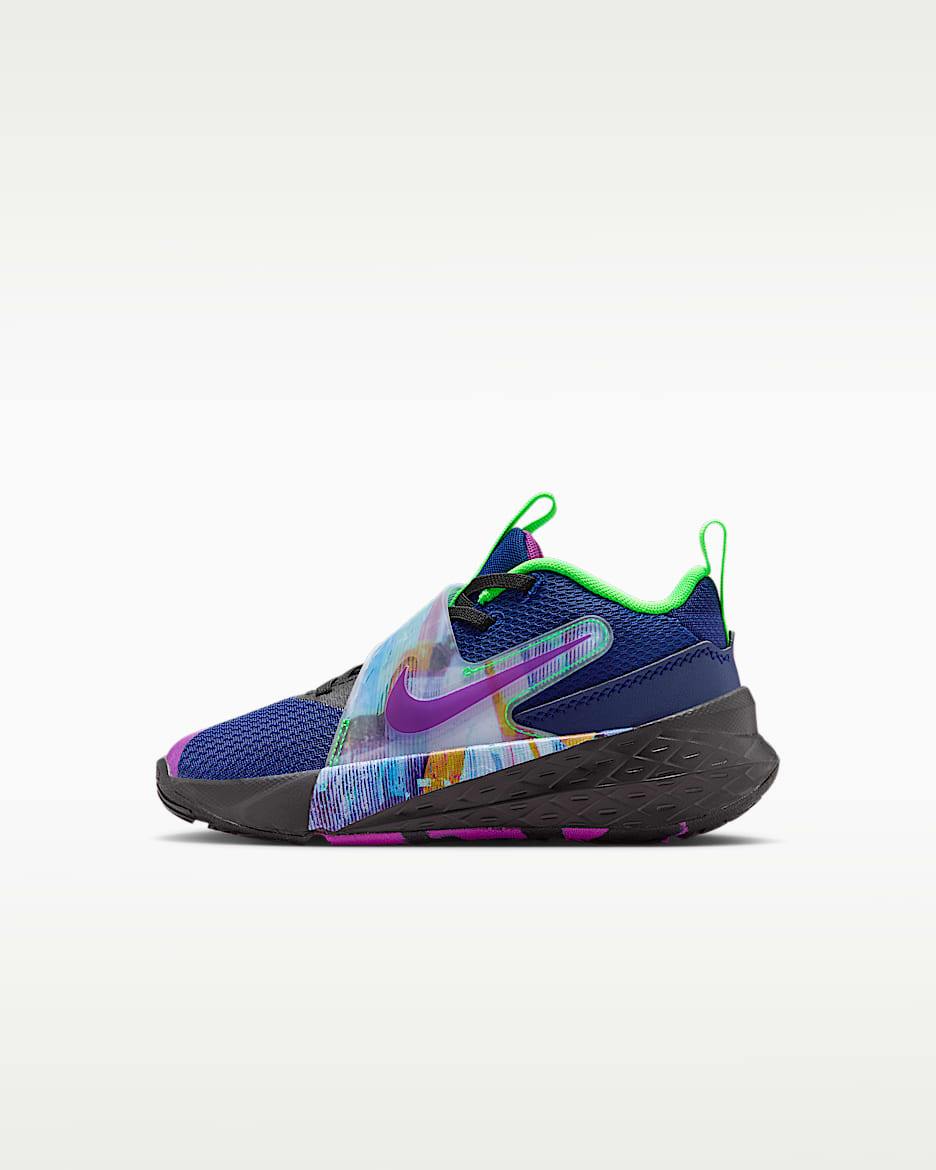 Nike Team Hustle D 12 幼童运动鞋 - 空间蓝/黑/冲击绿/明亮紫