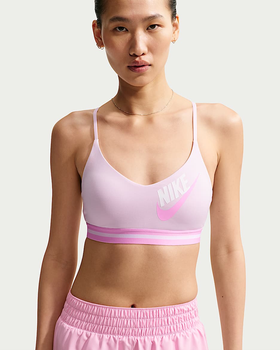 Nike Indy 女子速干低强度支撑衬垫运动内衣 - 浅紫丁香色/上升粉/白色/上升粉