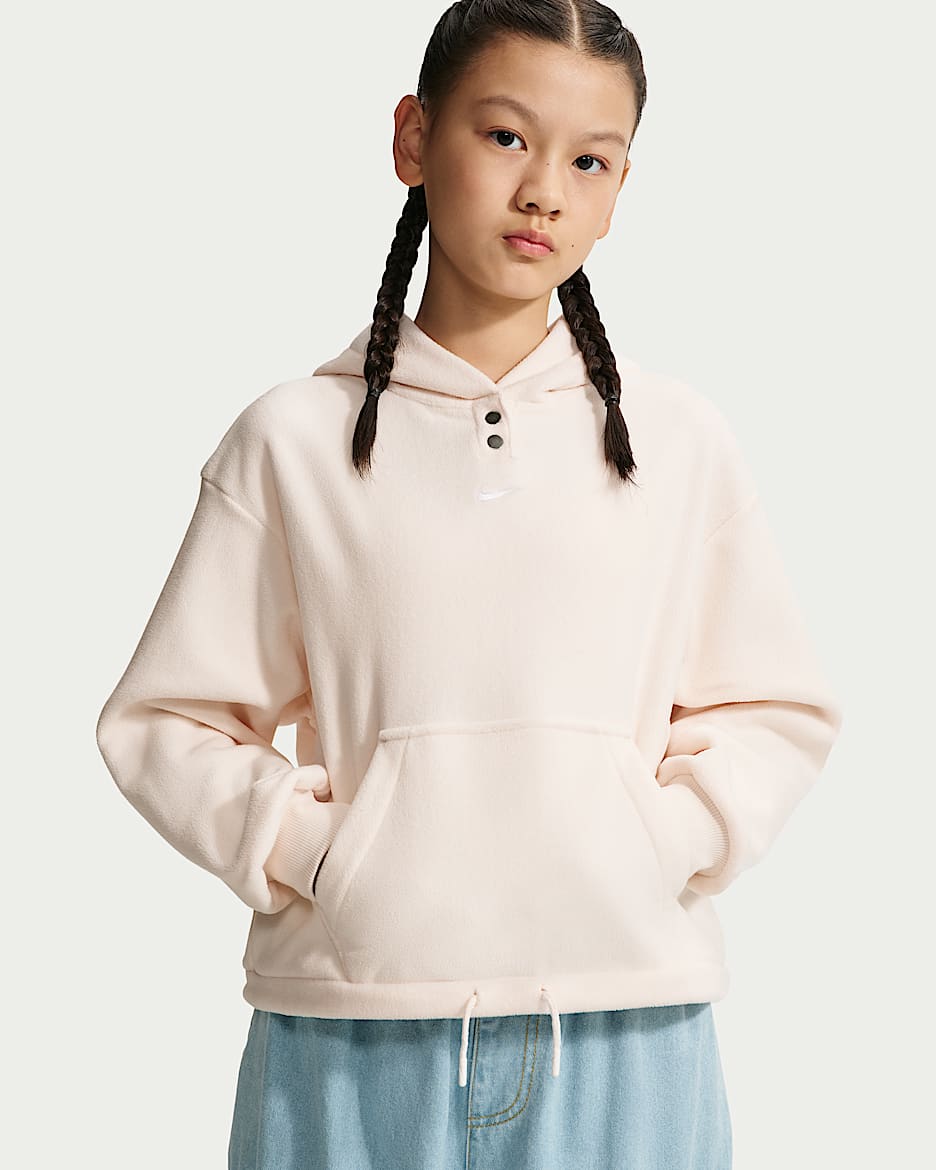 Nike Sportswear 大童(女孩)摇粒绒长袖上衣 - 粉白