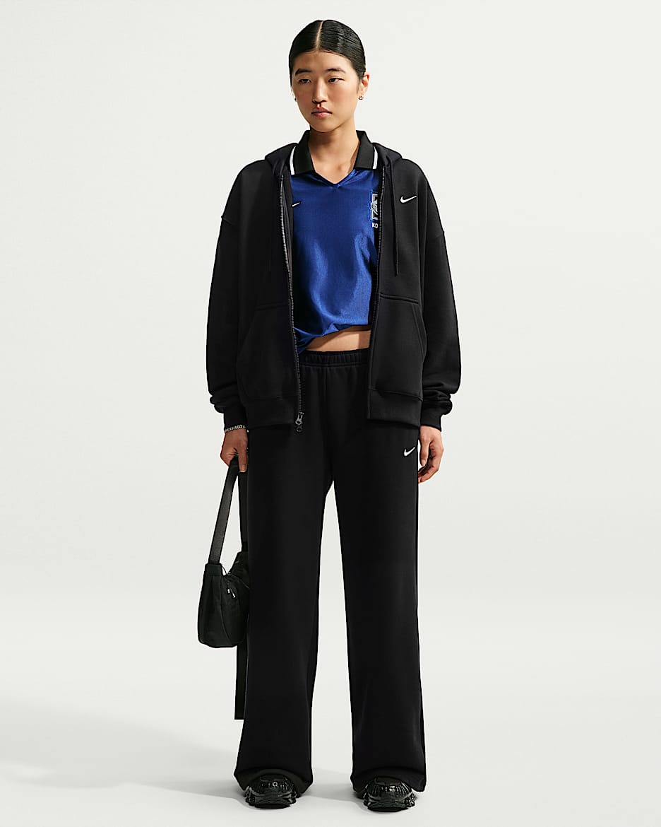 Nike Studio Fleece Medium Weight 女子中克重加绒中腰阔腿长裤 - Total Black/帆白