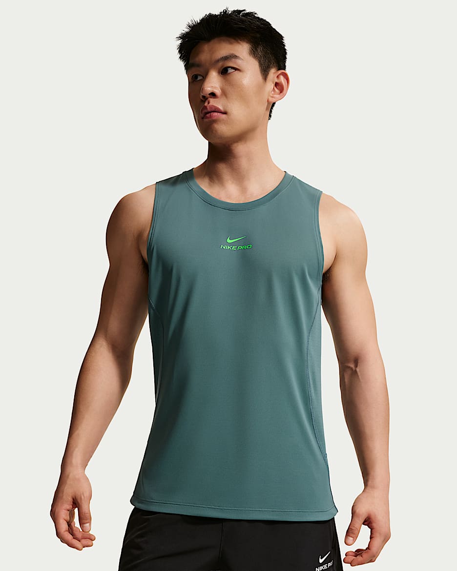 Nike Pro Dri-FIT 男子速干训练背心 - 矿物岩板蓝/冲击绿