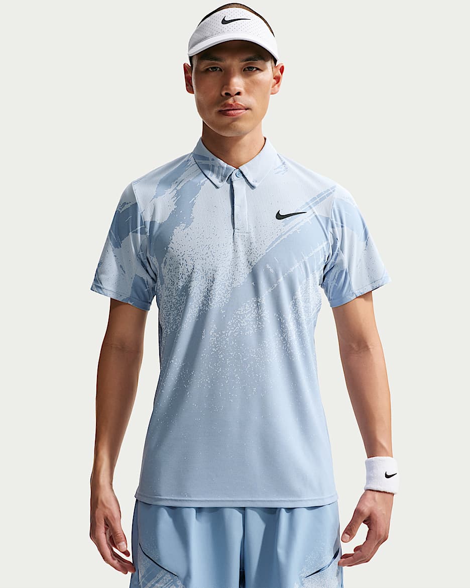 NikeCourt Slam Dri-FIT ADV 扬尼克·辛纳同款男子速干网球翻领T恤 - 工作蓝/氢蓝/黑