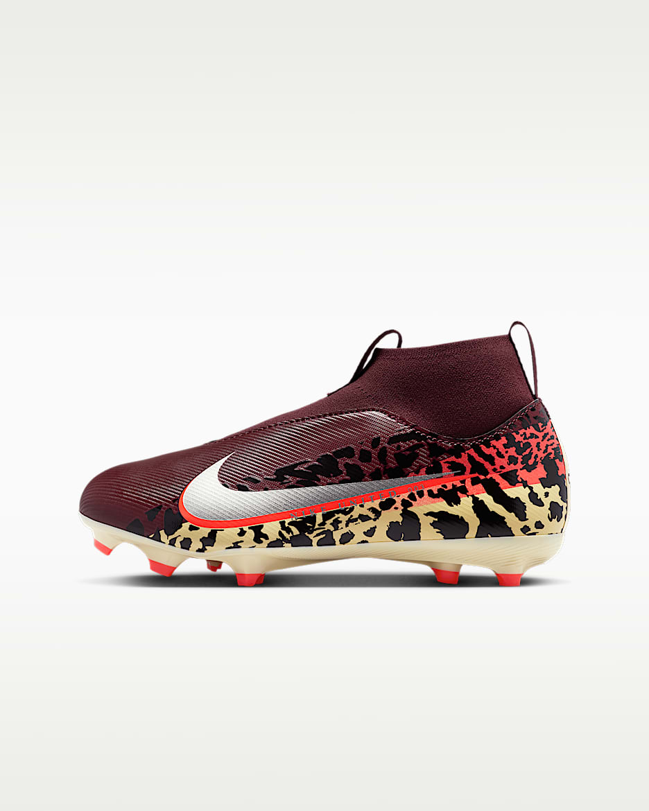 Nike United Jr. Mercurial Superfly 10 Academy 耐克刺客系列大童 MG 多种场地高帮足球鞋 - 鲜亮勃艮第酒红/大学红/化石灰/金属银