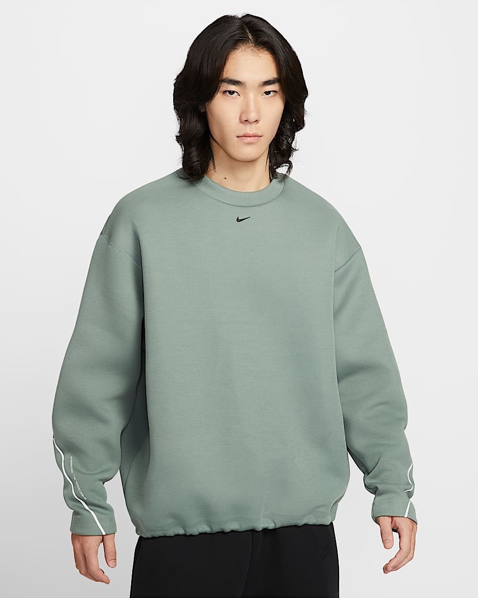 Nike Tech 男子针织宽松圆领上衣 - 土绿/黑