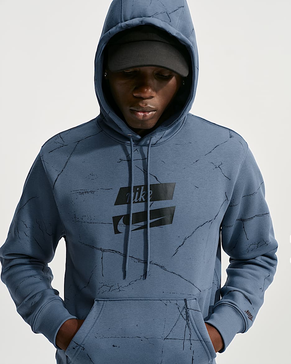 Nike Club Fleece 男子加绒套头连帽衫 - 芬蓝/芬蓝/黑