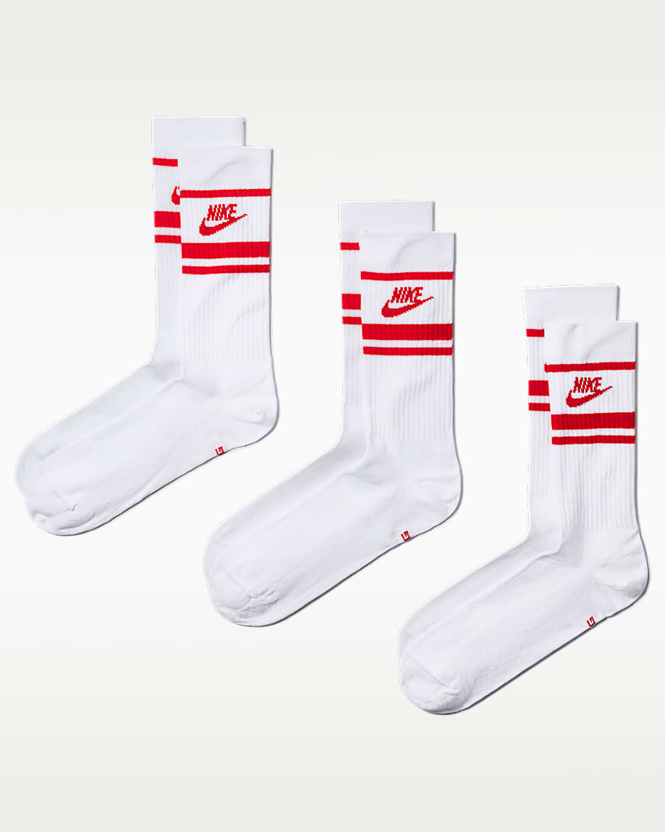 Nike Sportswear Dri-FIT Everyday Essential 速干中筒运动袜（3 双） - 白色/大学红/大学红