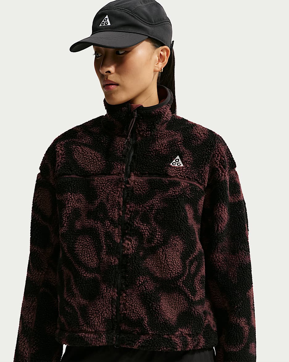 ACG Canwell Glacier Therma-FIT ADV 女子仿羊羔绒全长拉链开襟夹克 - 神秘枣红/黑/山峰白