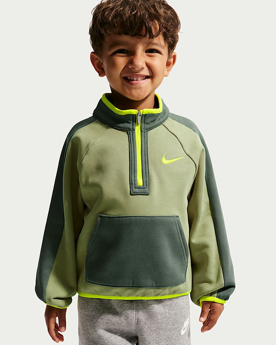 Nike Little Creators 婴童半长拉链开襟加绒上衣 - 灰橄榄绿色/亮眼柠檬黄