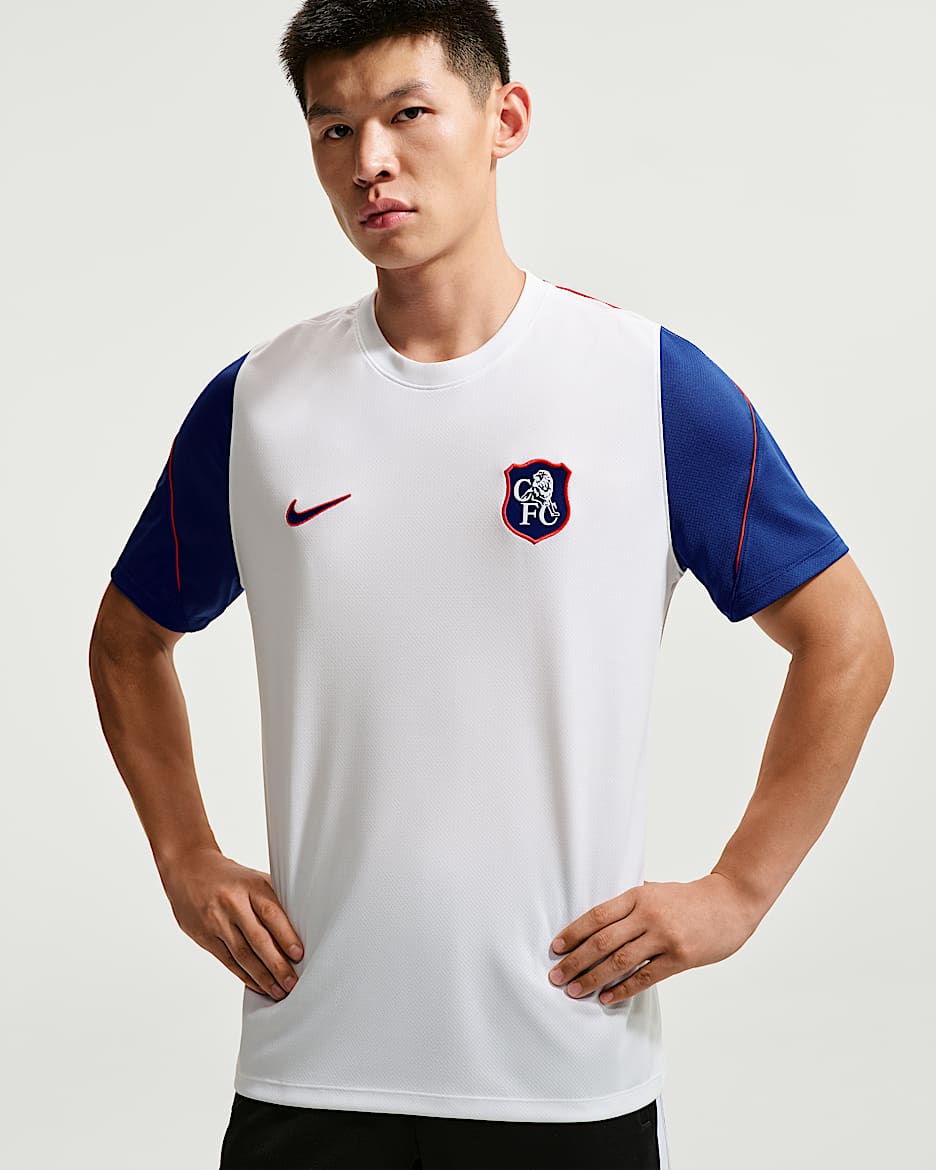 切尔西足球俱乐部 Strike Third Nike Dri-FIT 男子速干足球短袖上衣 - 白色/白色/灯草蓝
