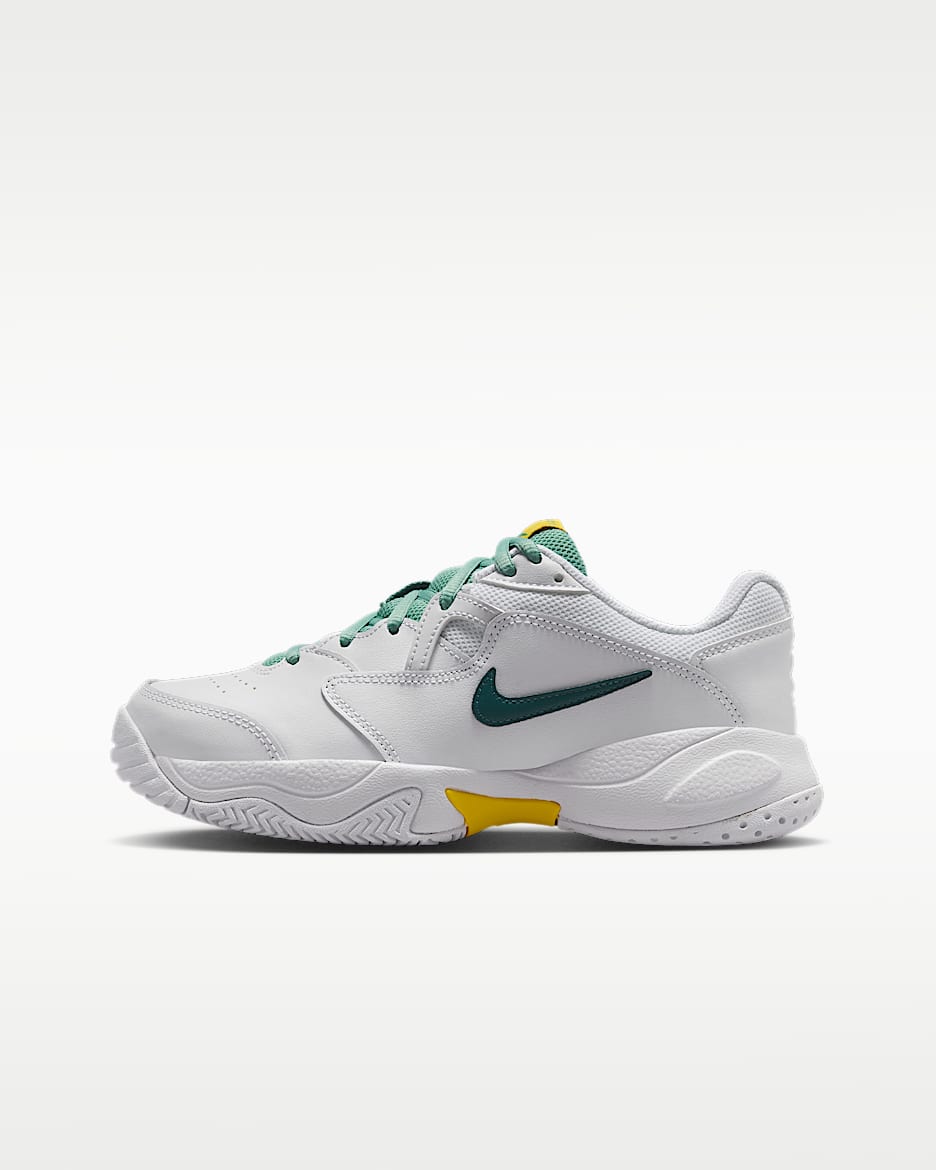 NikeCourt Jr. Lite 2 大童网球鞋 - 白色/柔和翠绿/速度黄/暗原子青