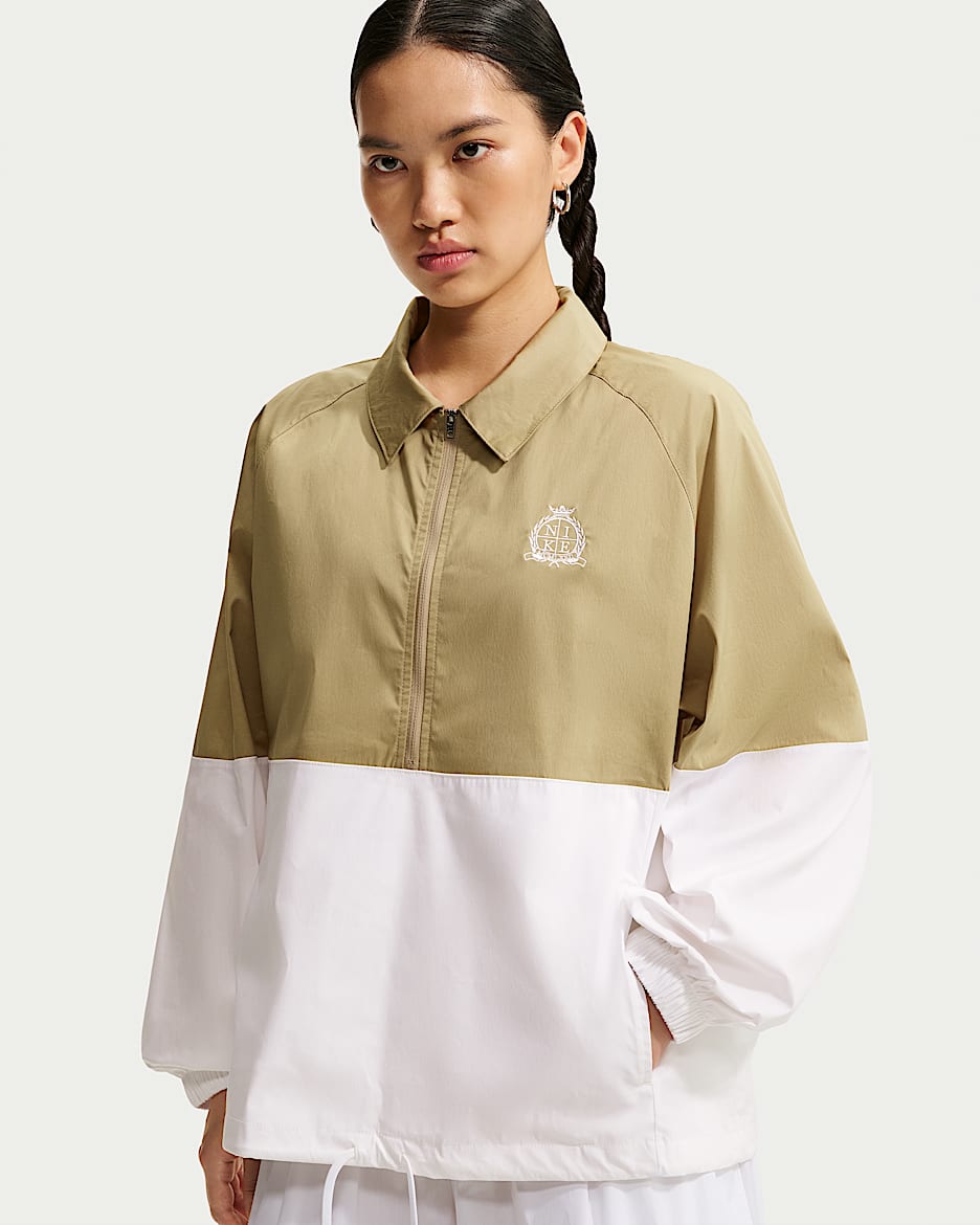 Nike Sportswear 女子 Oversize 风府绸半长拉链开襟上衣 - 杏茶色/白色/白色