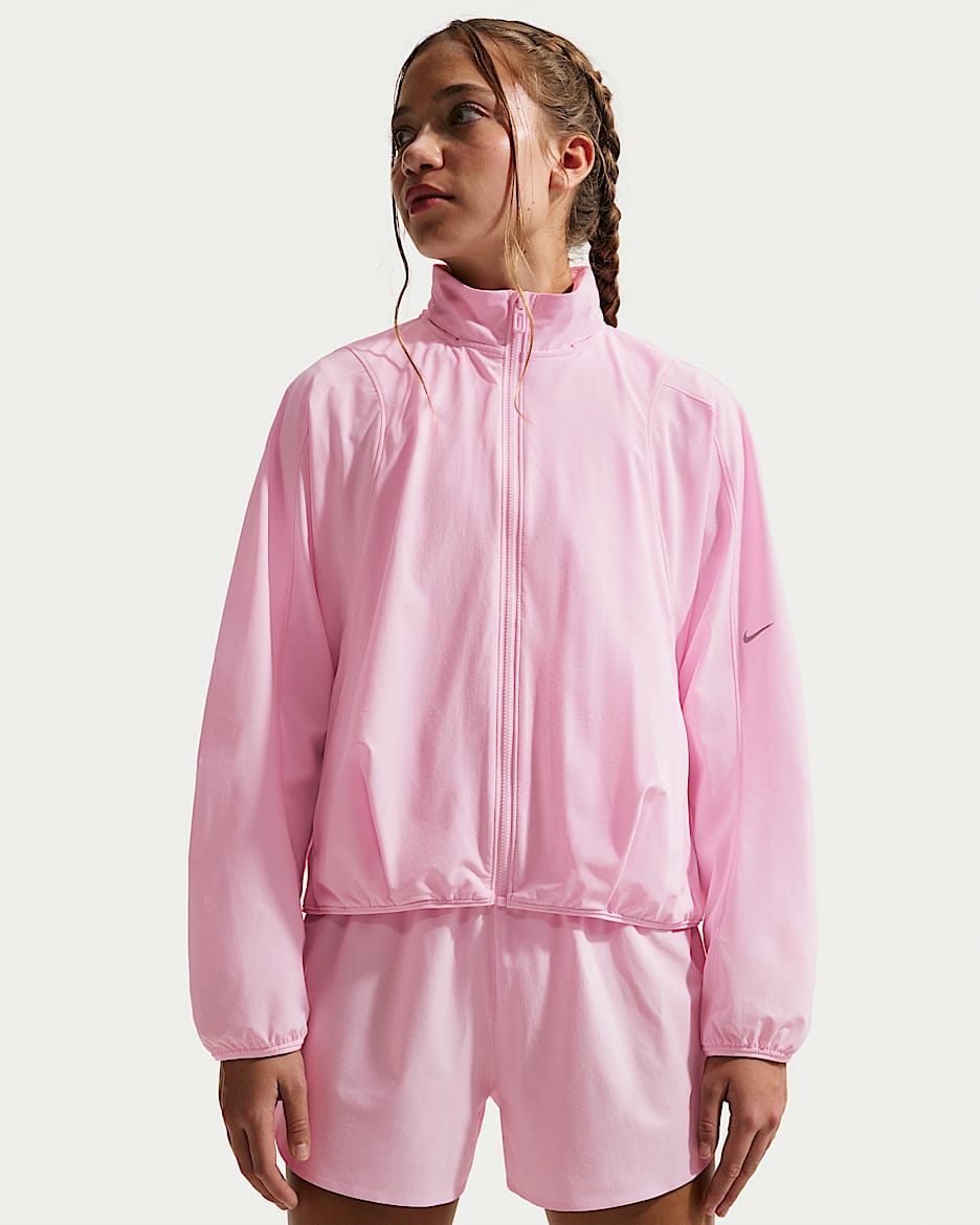 Nike MAVN 耐克好动心系列大童（女孩）拒水梭织夹克防晒衣 - 泡沫粉/黑/泡沫粉