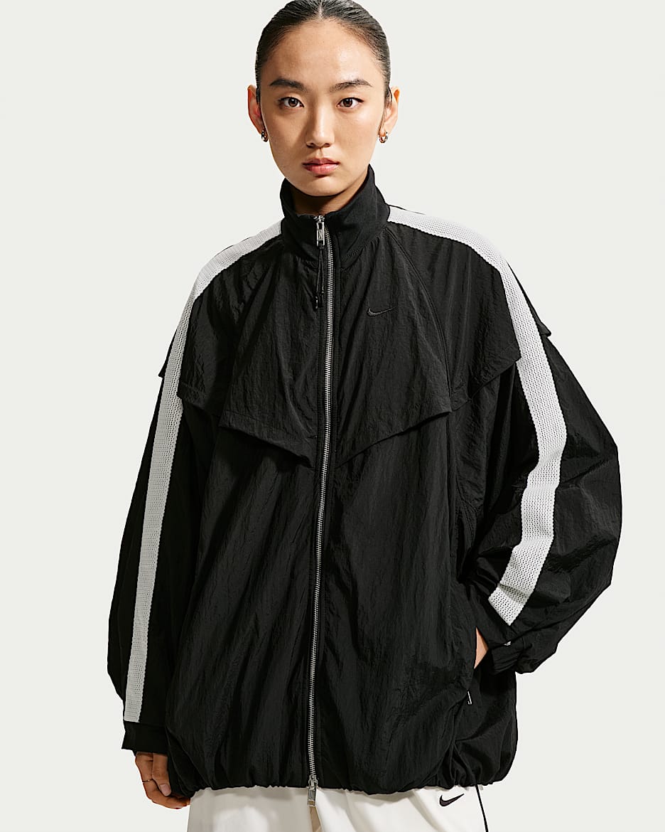Nike Sportswear 女子 Oversize 风灯笼运动夹克 - 黑/帆白/黑