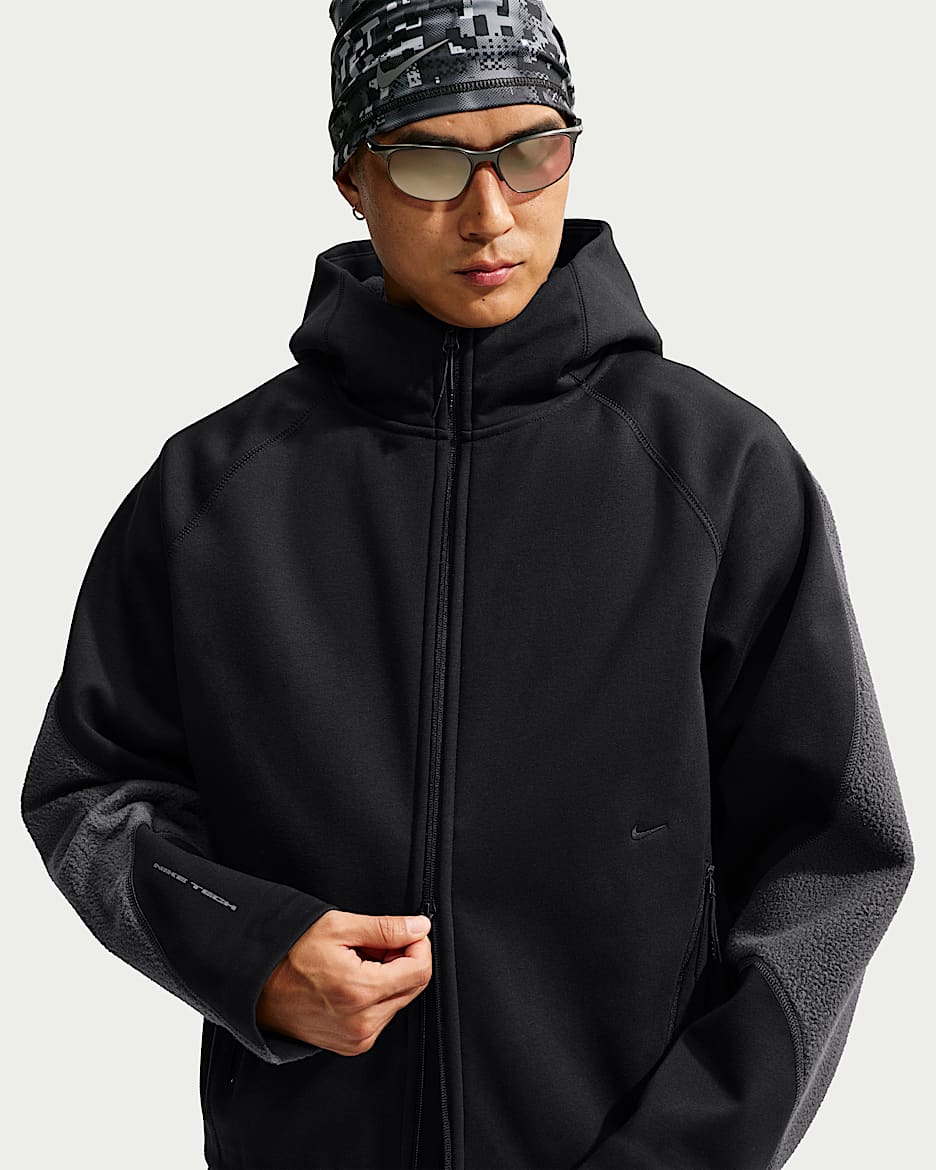 Nike Tech Boreas Therma-FIT 男子加绒全长拉链开襟连帽衫 - 黑/煤黑/黑
