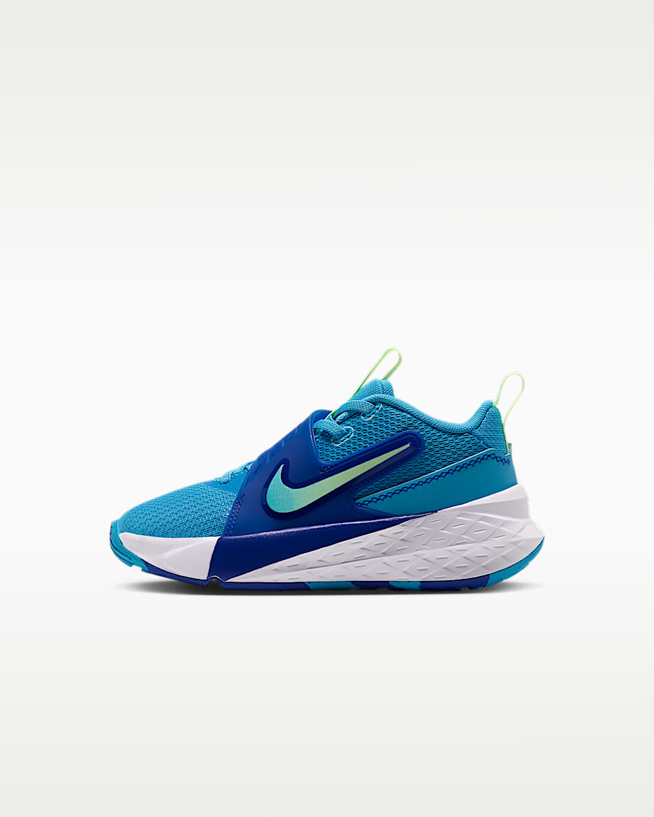 Nike Team Hustle D 12 幼童易穿脱运动鞋 - 电流蓝/游戏宝蓝/微葡萄紫/微黄绿