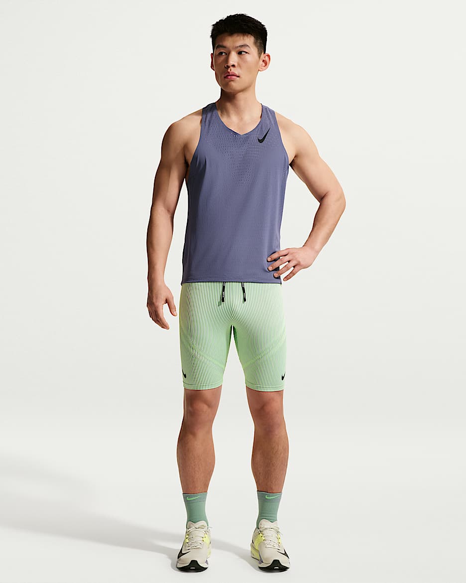 Nike AeroSwift Dri-FIT ADV 男子速干跑步紧身短裤 - 爆炸绿黄/温和灰绿/浅银/黑