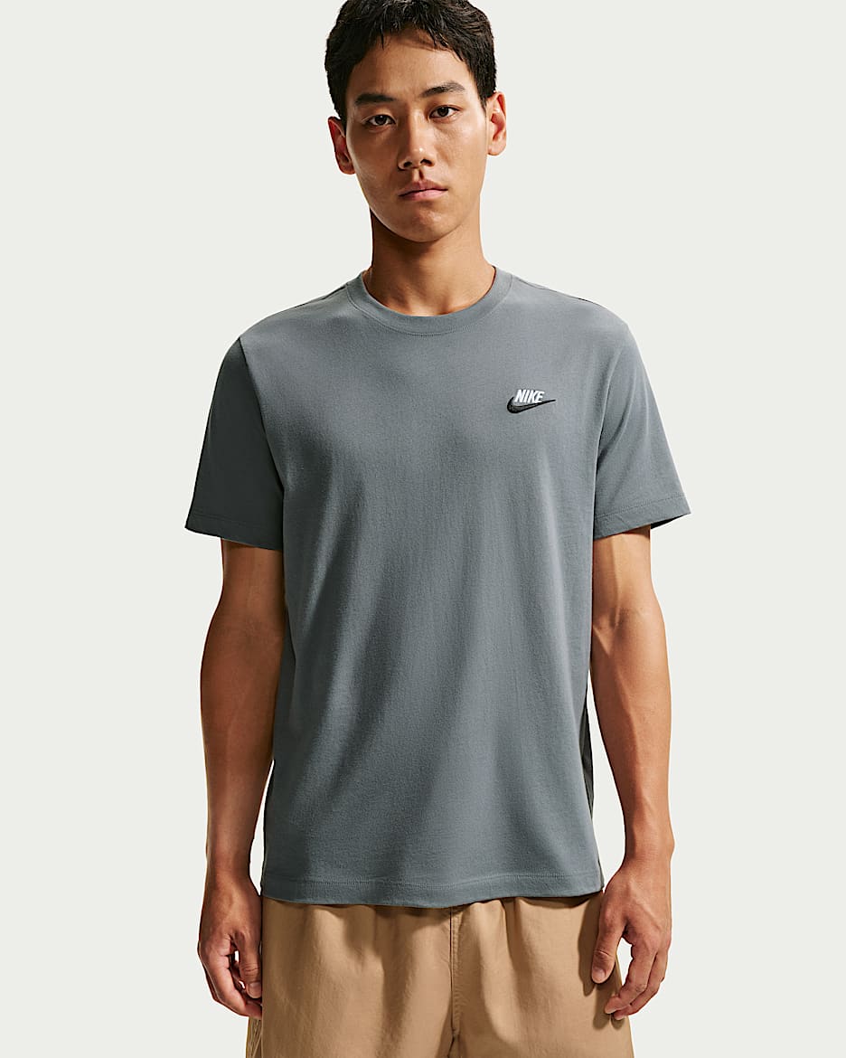 Nike Sportswear Club 男子刺绣柔软纯棉短袖T恤 - 烟灰/白色/黑