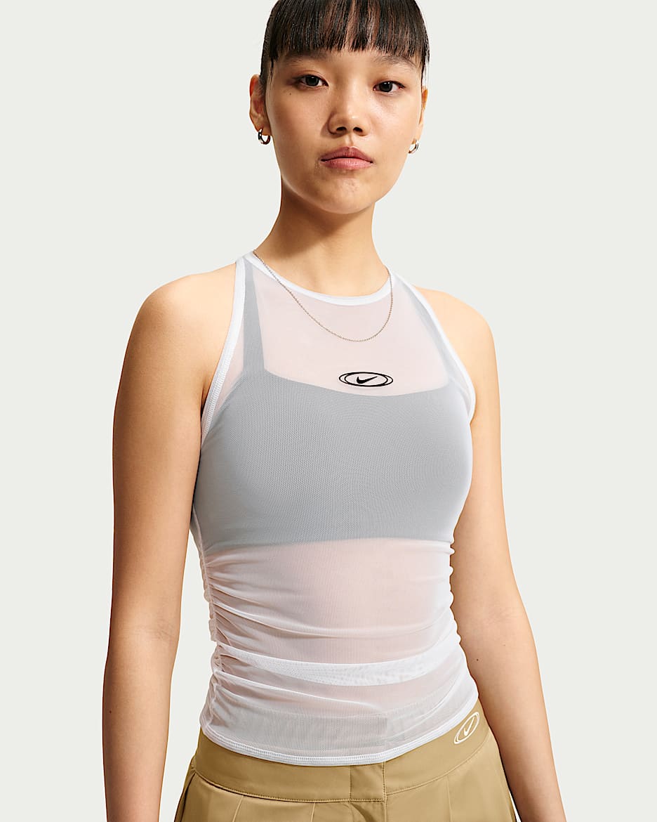 Nike Sportswear 女子紧身薄纱背心 - 白色/黑