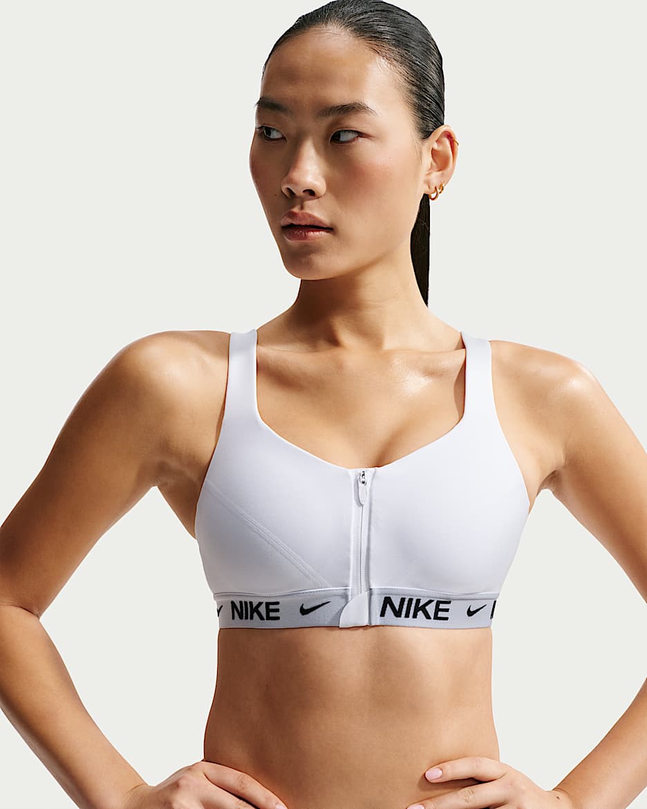 Nike Indy 女子速干高强度支撑衬垫前拉链运动内衣 - 白色