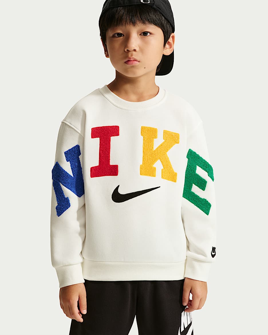 Nike Club 幼童加绒圆领上衣 - 帆白