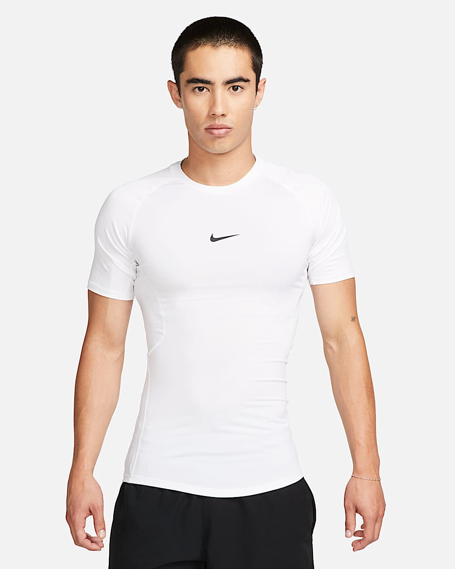 Nike Pro Dri-FIT 男子速干紧身短袖训练上衣 - 白色/黑