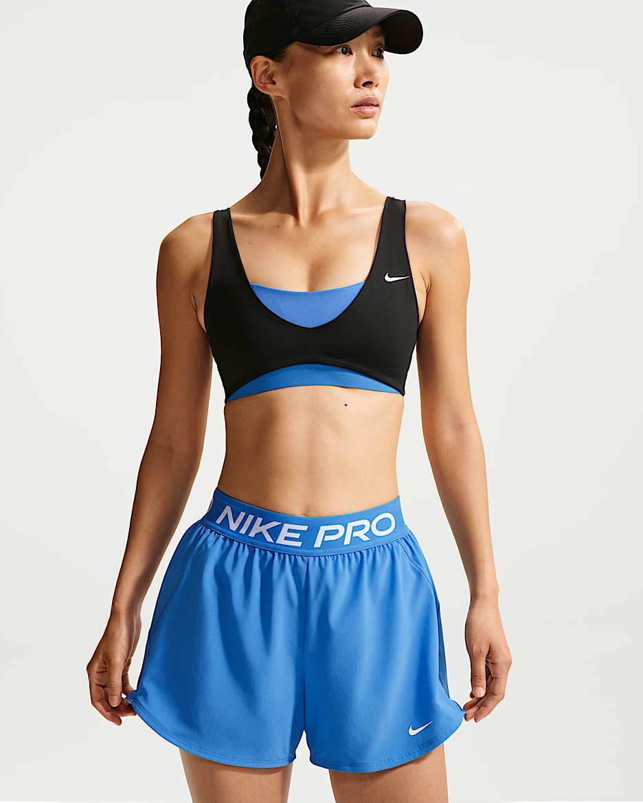 Nike Pro Sculpt 女子速干低强度支撑衬垫训练内衣 - 黑/浅清透蓝/白色