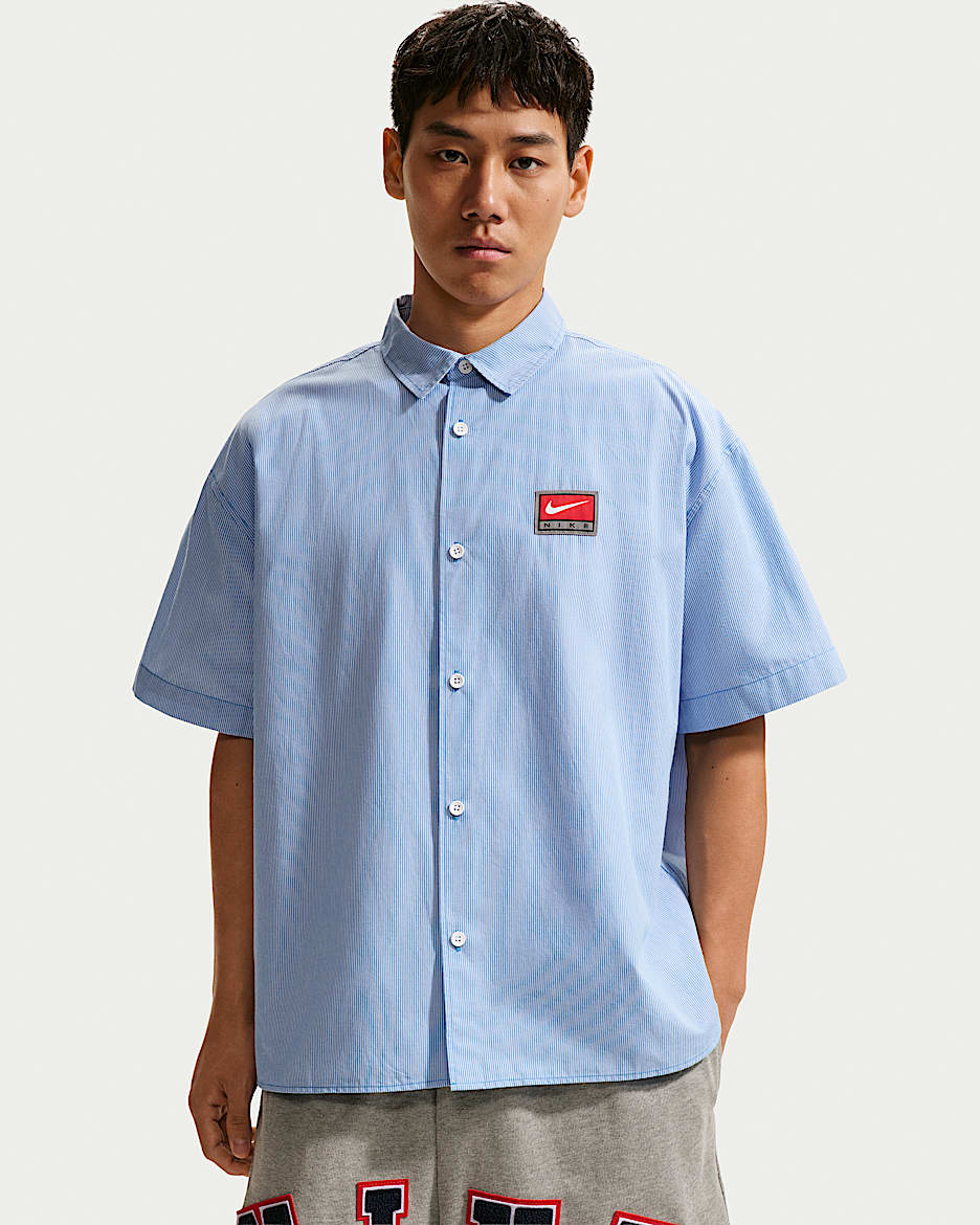 Nike Life 男子短袖纽扣开襟衬衫 - 太平洋蓝/白色/白色