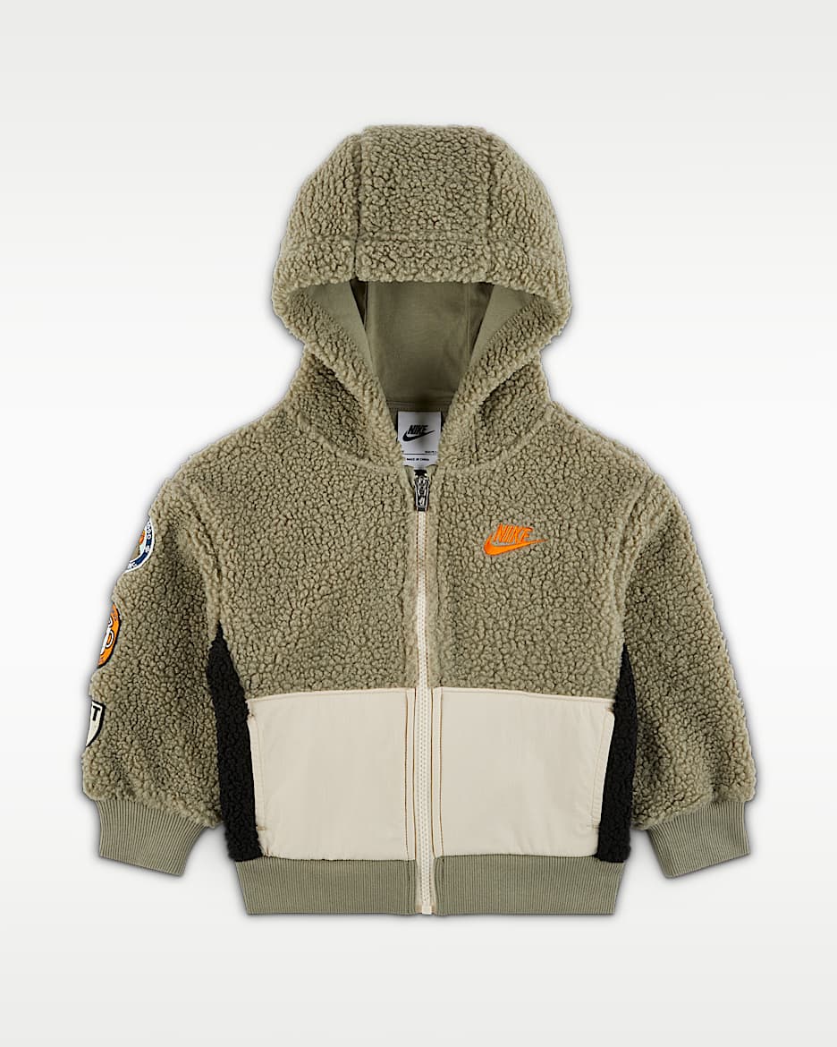 Nike 婴童仿羊羔绒全长拉链开襟连帽衫 - 浅军绿/橙色