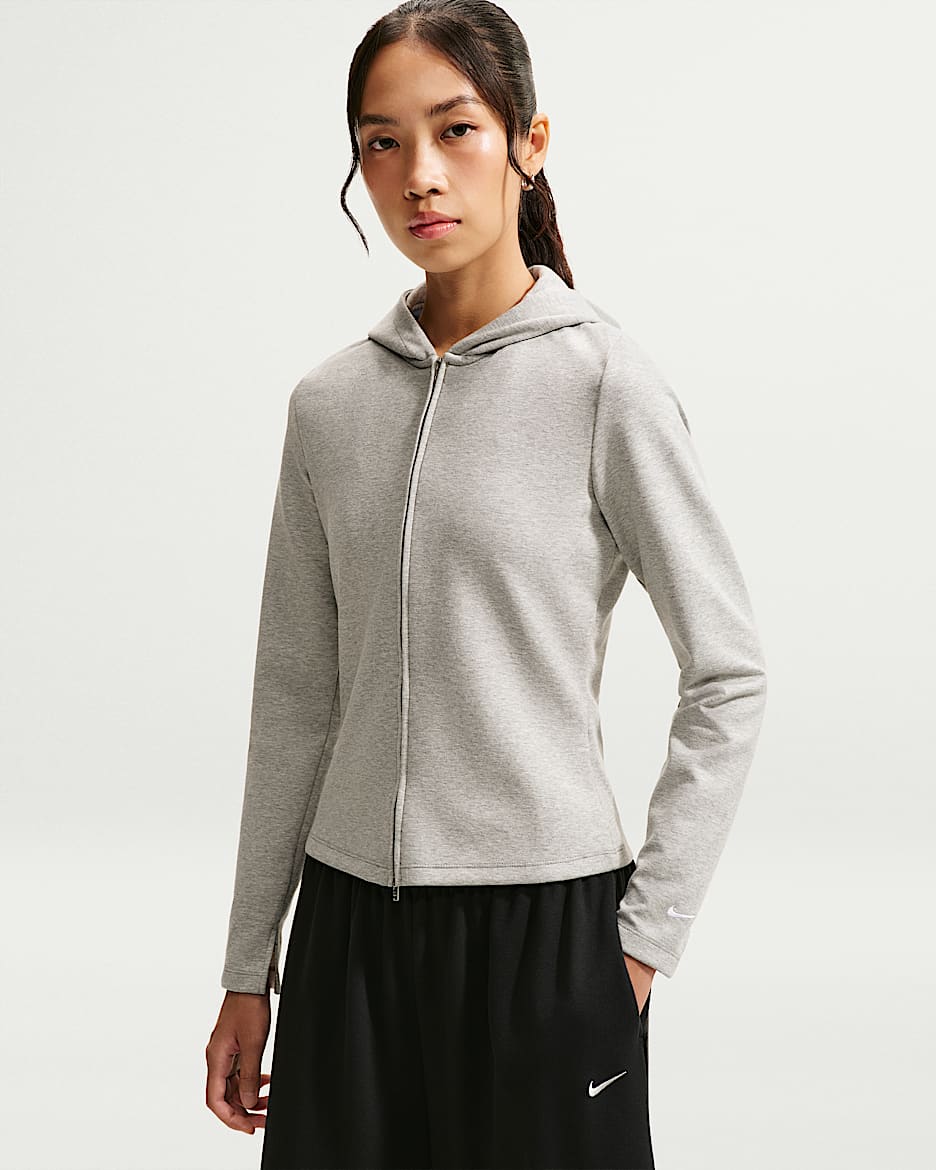 Nike Sportswear Chill Knit 女子修身长袖全长拉链开襟上衣 - 调色暗灰/微粒灰/白色