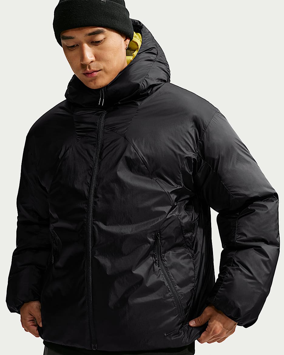 Nike Tech Therma-FIT ADV 锁热科技男子宽松羽绒连帽夹克 - 黑/音速黄/黑