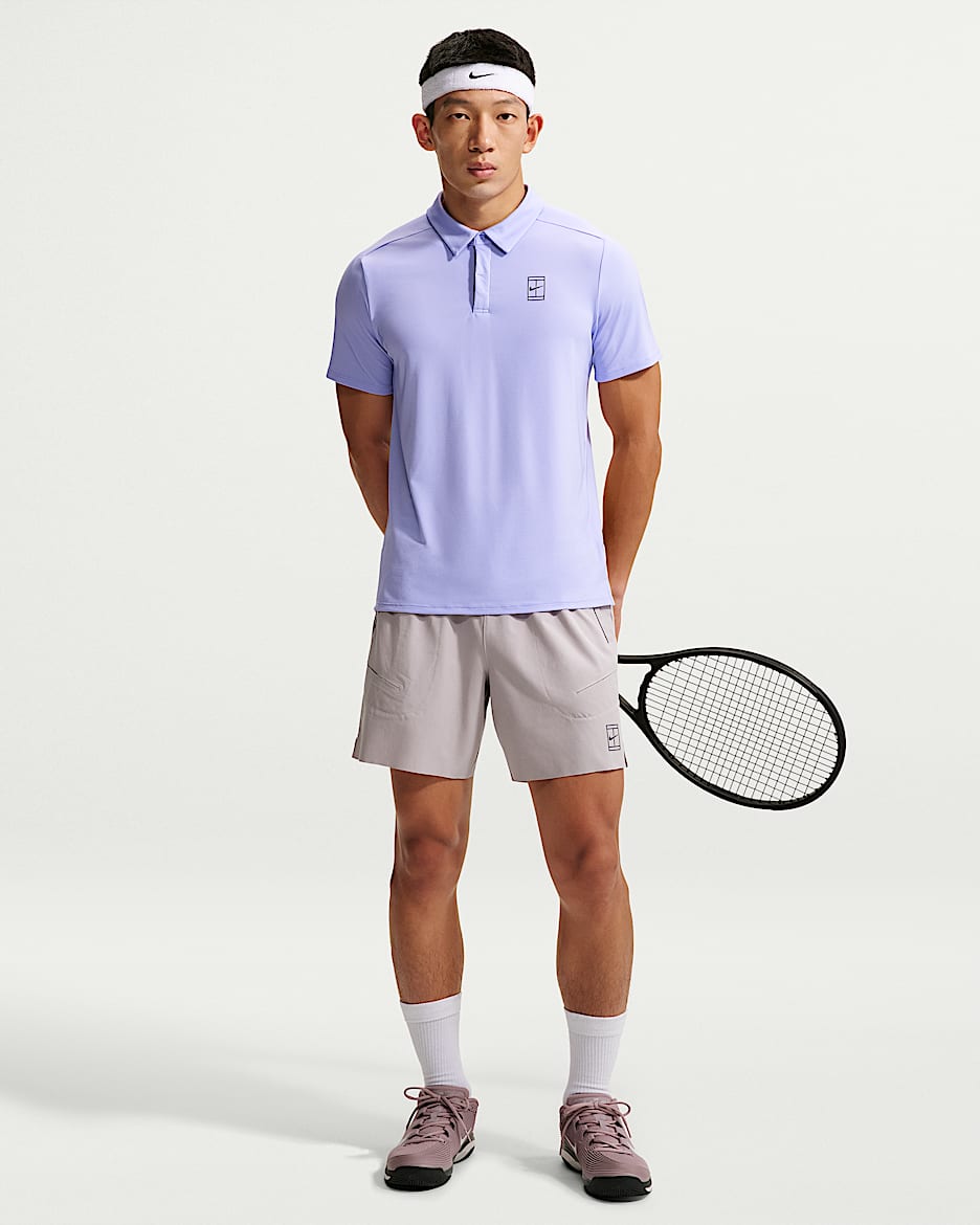 NikeCourt Advantage Dri-FIT 男子速干网球短裤 - 银紫/铁架黑/铁架黑