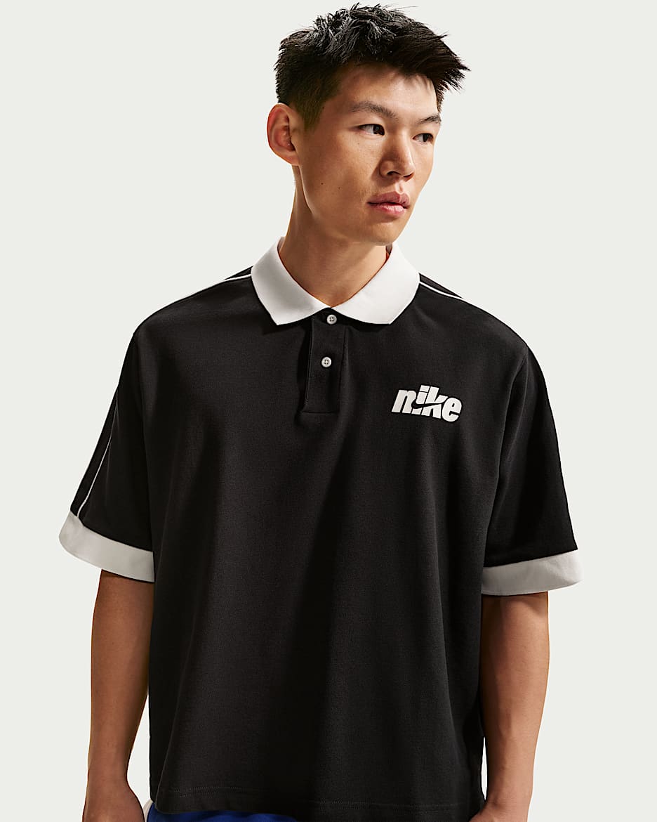 Nike Sportswear Club 男子 Oversize 风短袖翻领T恤 - 黑/帆白/帆白/帆白