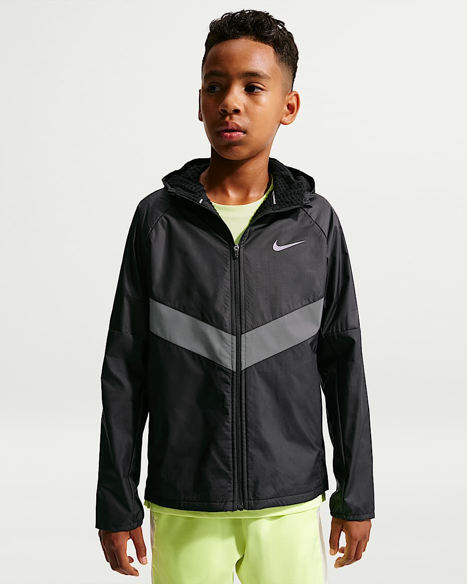 Nike Miler Therma-FIT 大童(男孩)拒水冬季款夹克 - 黑/黑
