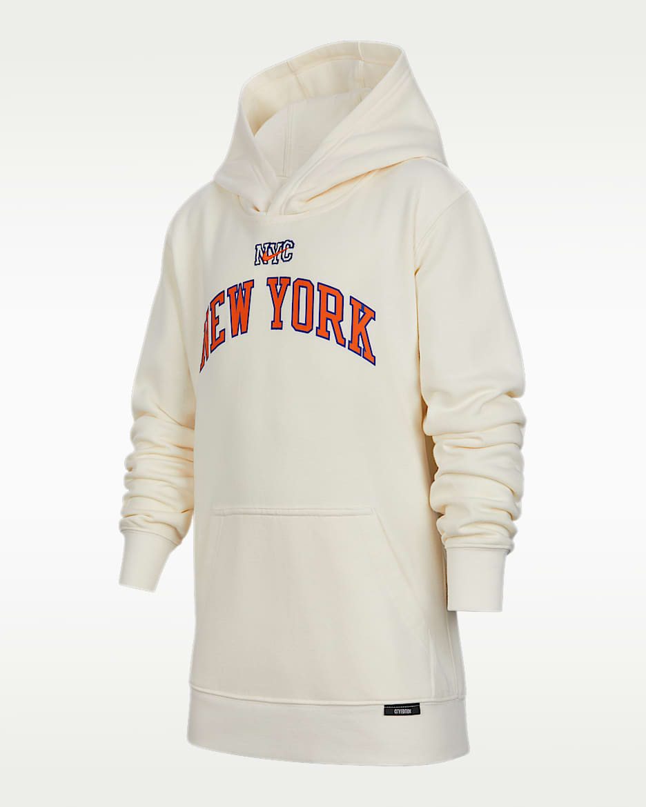 纽约尼克斯队 City Edition Nike Club Fleece 大童（男孩）加绒连帽衫 - 自然白