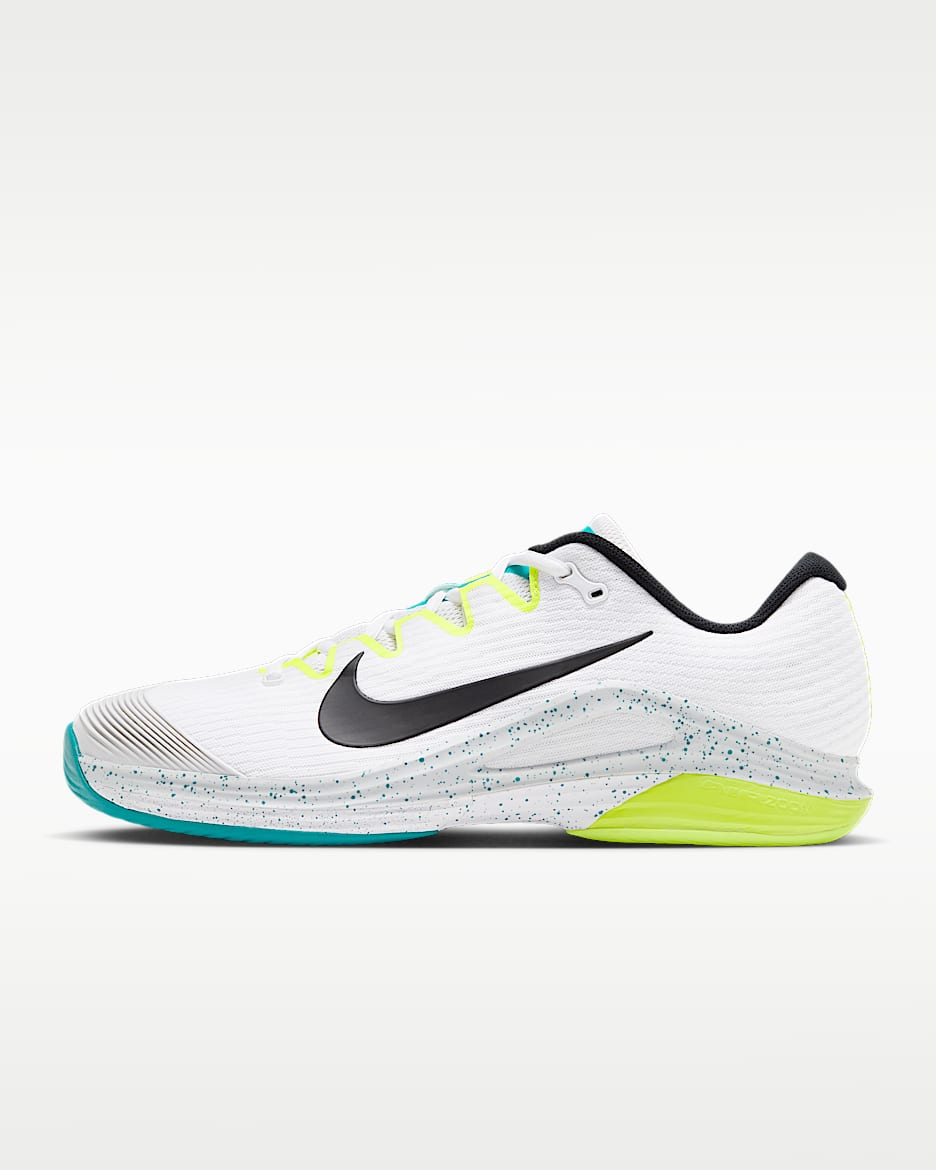 Nike Vapor 12 卡洛斯·阿尔卡拉斯同款男子硬地球场网球鞋 - 白色/荧光黄/能量绿/黑