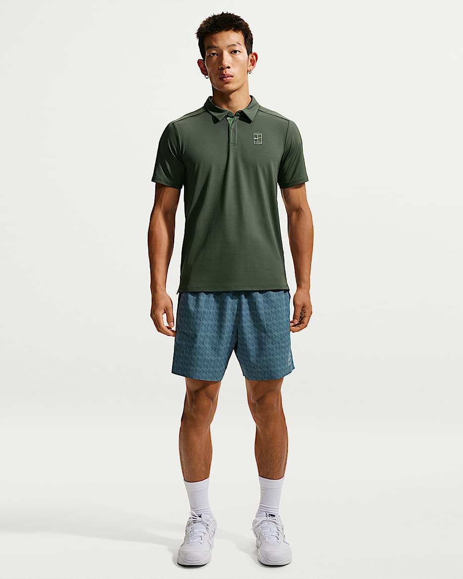 NikeCourt Advantage Dri-FIT 男子速干网球短裤 - 新石板蓝/军械深海蓝/白色