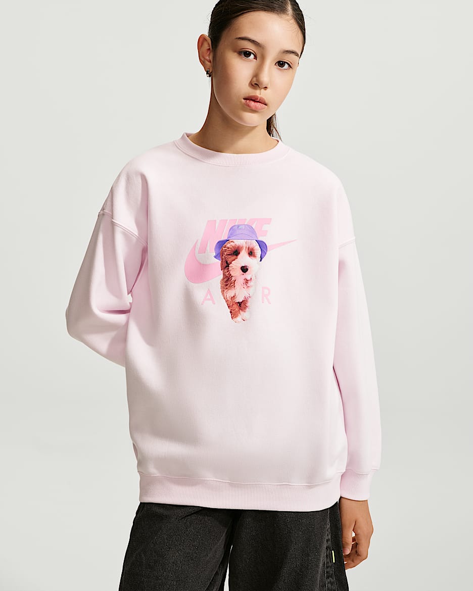 Nike Sportswear Studio Fleece 耐克廓系卫衣系列大童(女孩)Oversize 风加绒圆领运动衫 - 珍珠粉