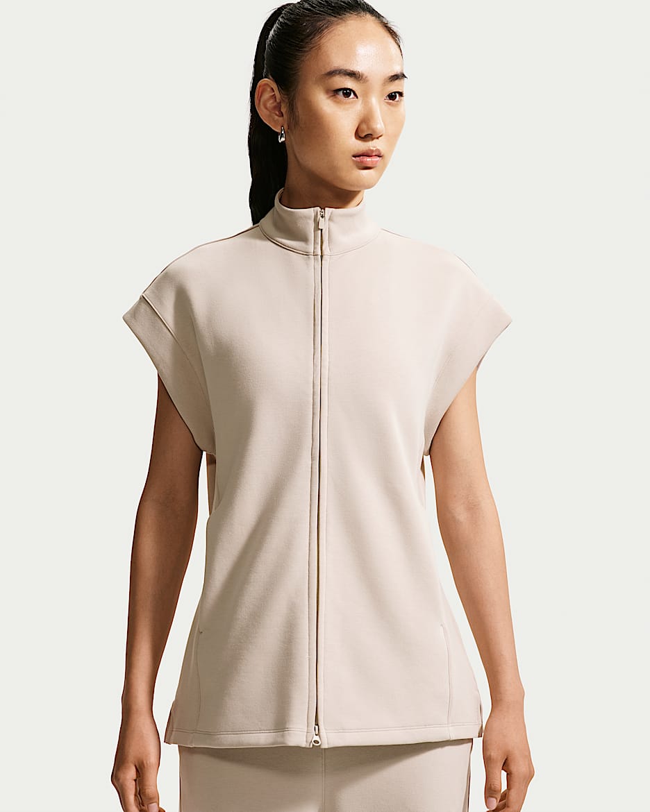 Nike 24.7 ImpossiblySoft Dri-FIT 超感柔软女子速干全长拉链开襟加长上衣 - 奶白 II/大学灰