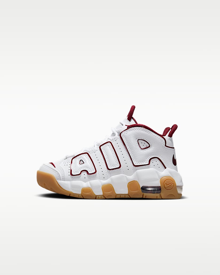 Nike Air More Uptempo 幼童运动鞋 - 白色/橡皮浅褐/队红