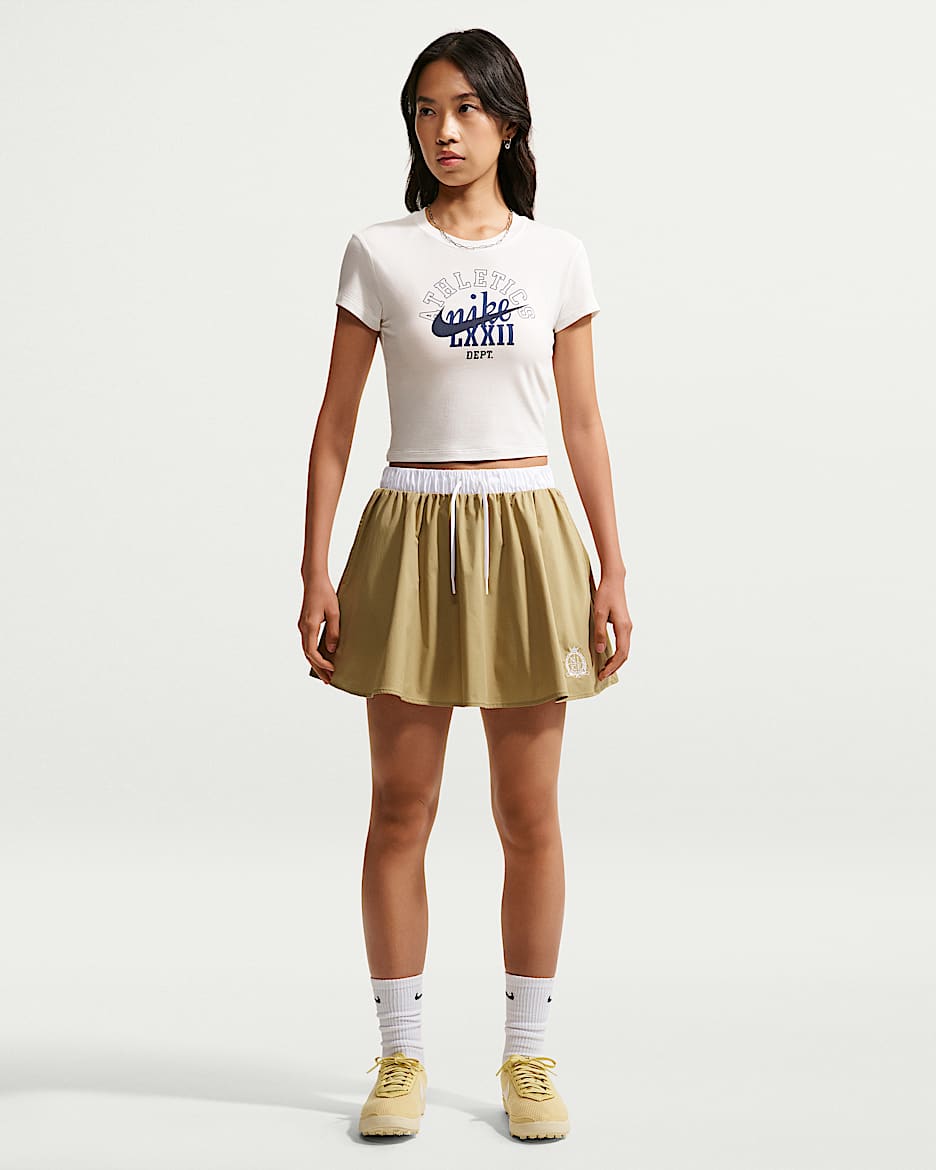 Nike Sportswear 女子中腰府绸半身裙 - 杏茶色/白色/白色