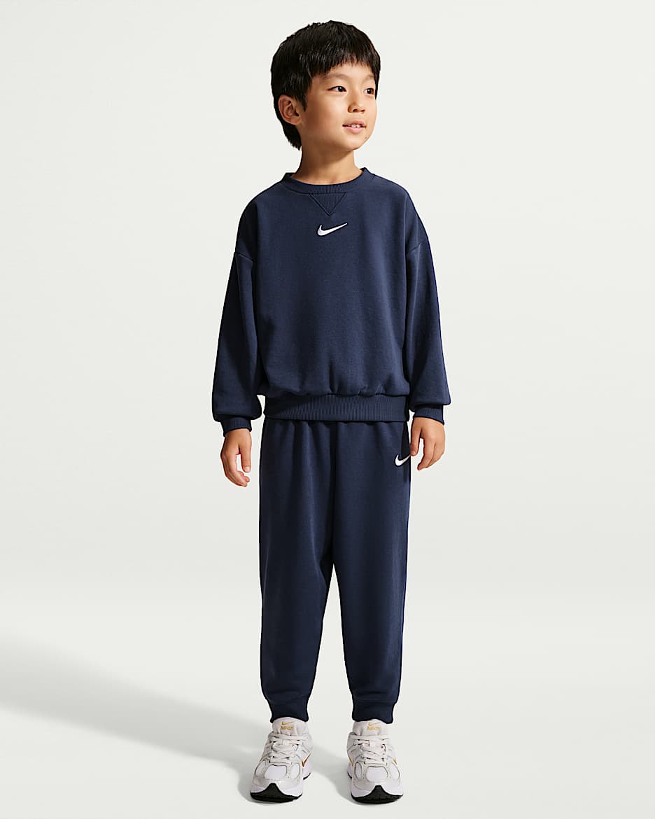 Nike 幼童法式毛圈圆领上衣和长裤套装 - 深藏青