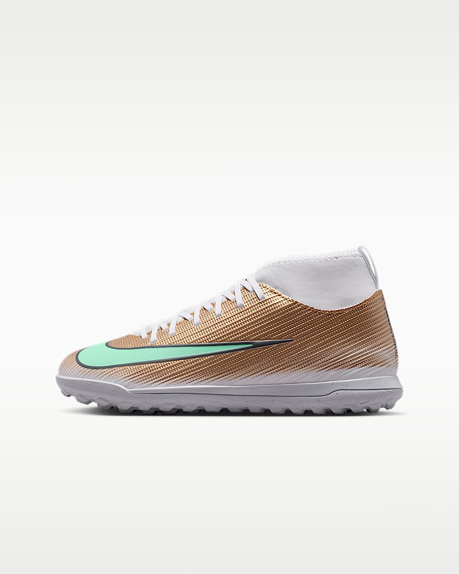 Nike Jr. Mercurial Superfly 11 Club "Kylian Mbappé" 耐克刺客系列姆巴佩大童 TF 人造场地高帮足球鞋 - 金属色/光辉绿