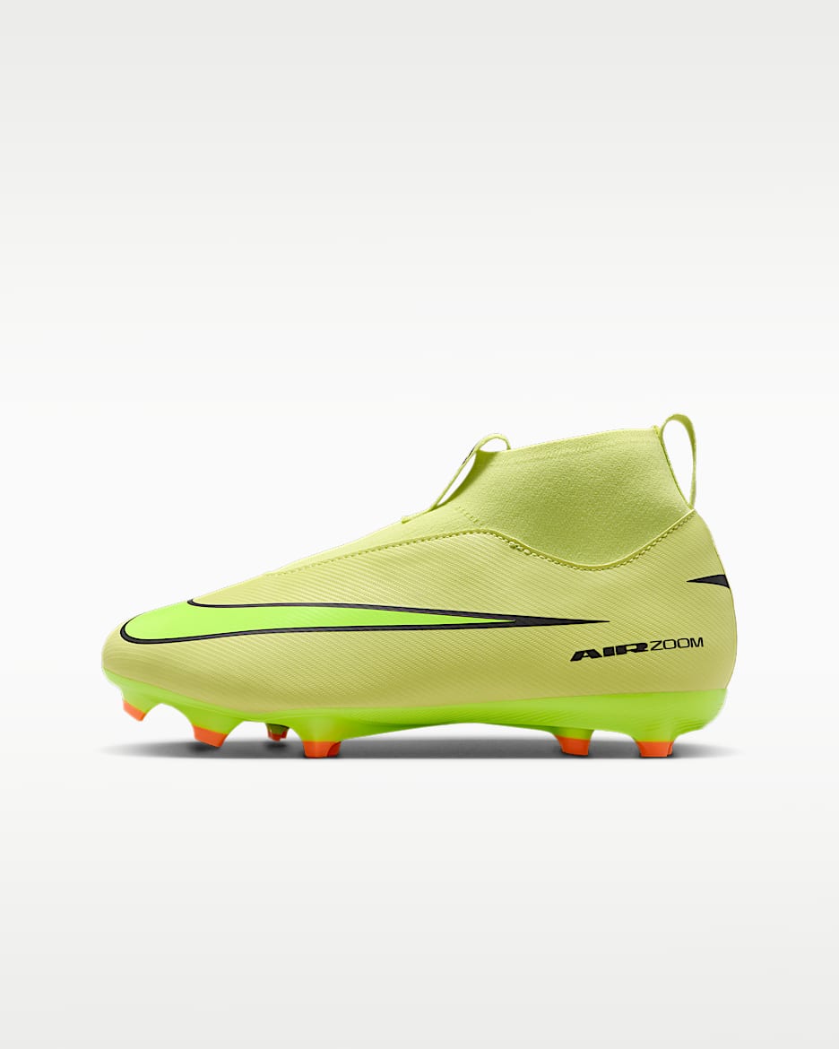Nike Jr. Mercurial Superfly 10 Academy 耐克刺客系列大童 MG 多种场地高帮足球鞋 - 亮石灰色/橙红/荧光黄