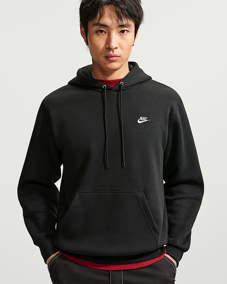 Nike Club 男子加绒套头连帽衫 - 黑/黑/金属银