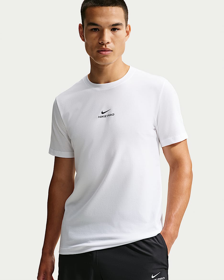 Nike Pro Dri-FIT 男子速干短袖训练T恤 - 白色/黑