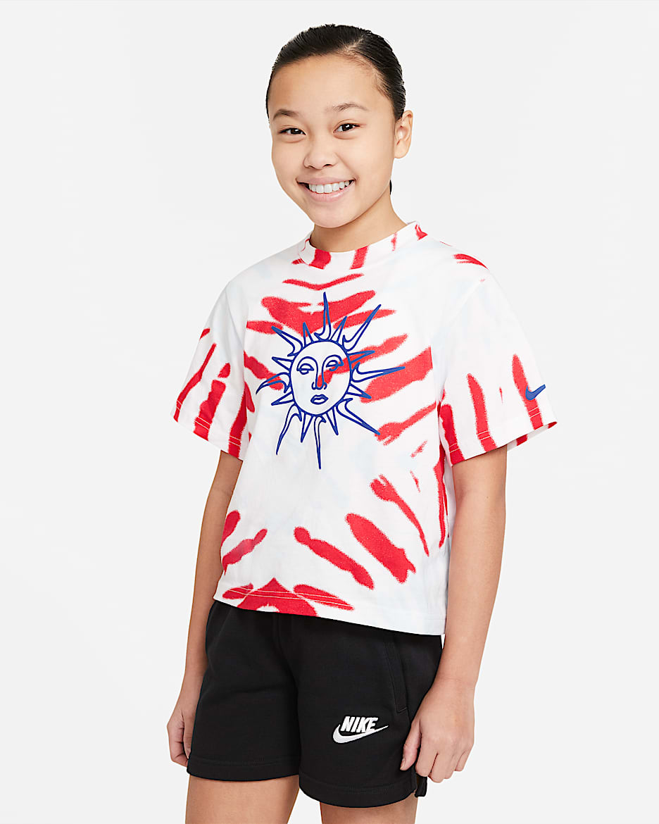 Nike Sportswear 大童（女孩）T恤 - 白色/大学红/冰川蓝