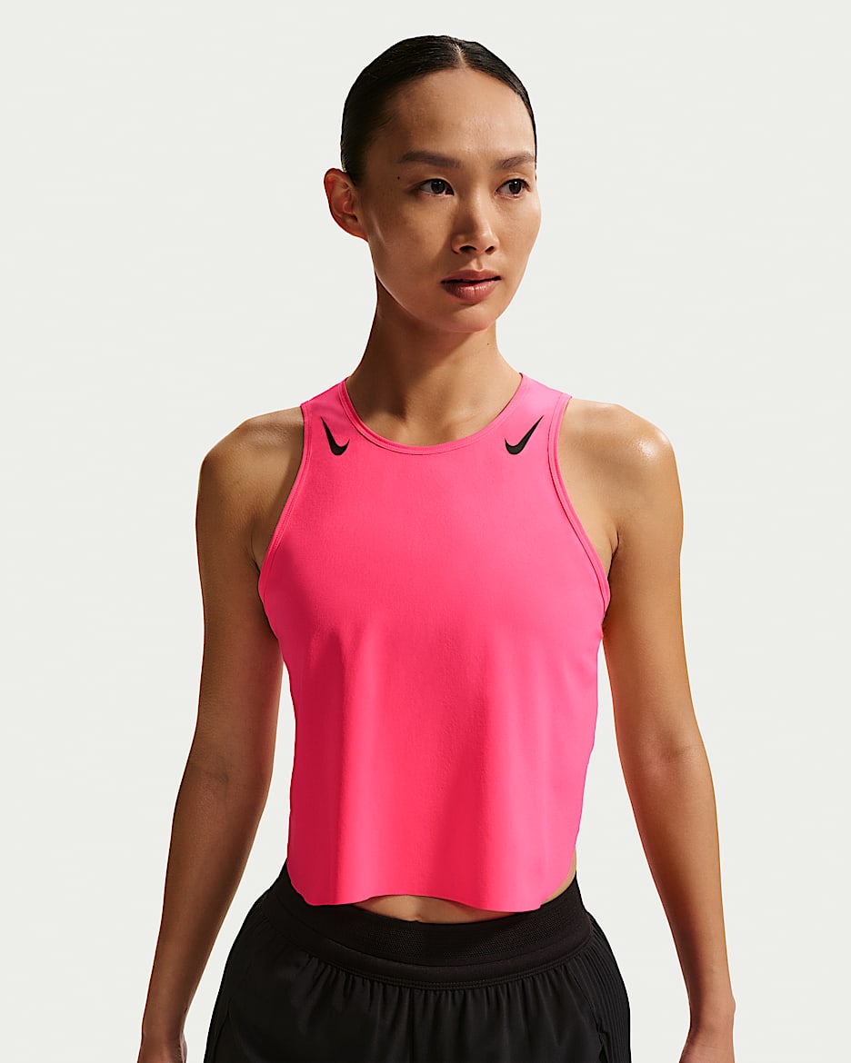 Nike AeroSwift Dri-FIT ADV 女子速干短款跑步背心 - 透明粉/黑