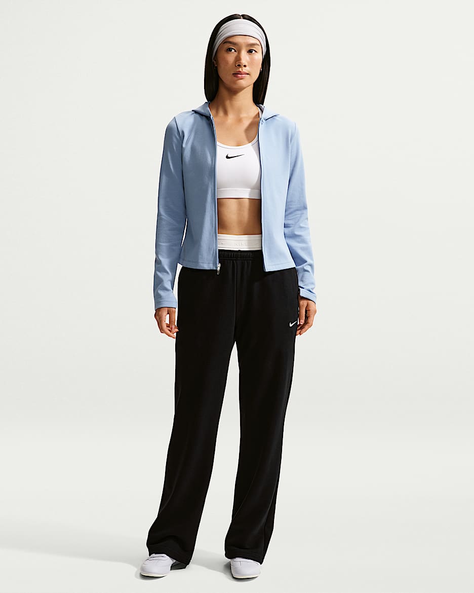 Nike Studio Fleece Lightweight 女子低克重中腰直筒长裤 - Total Black/帆白