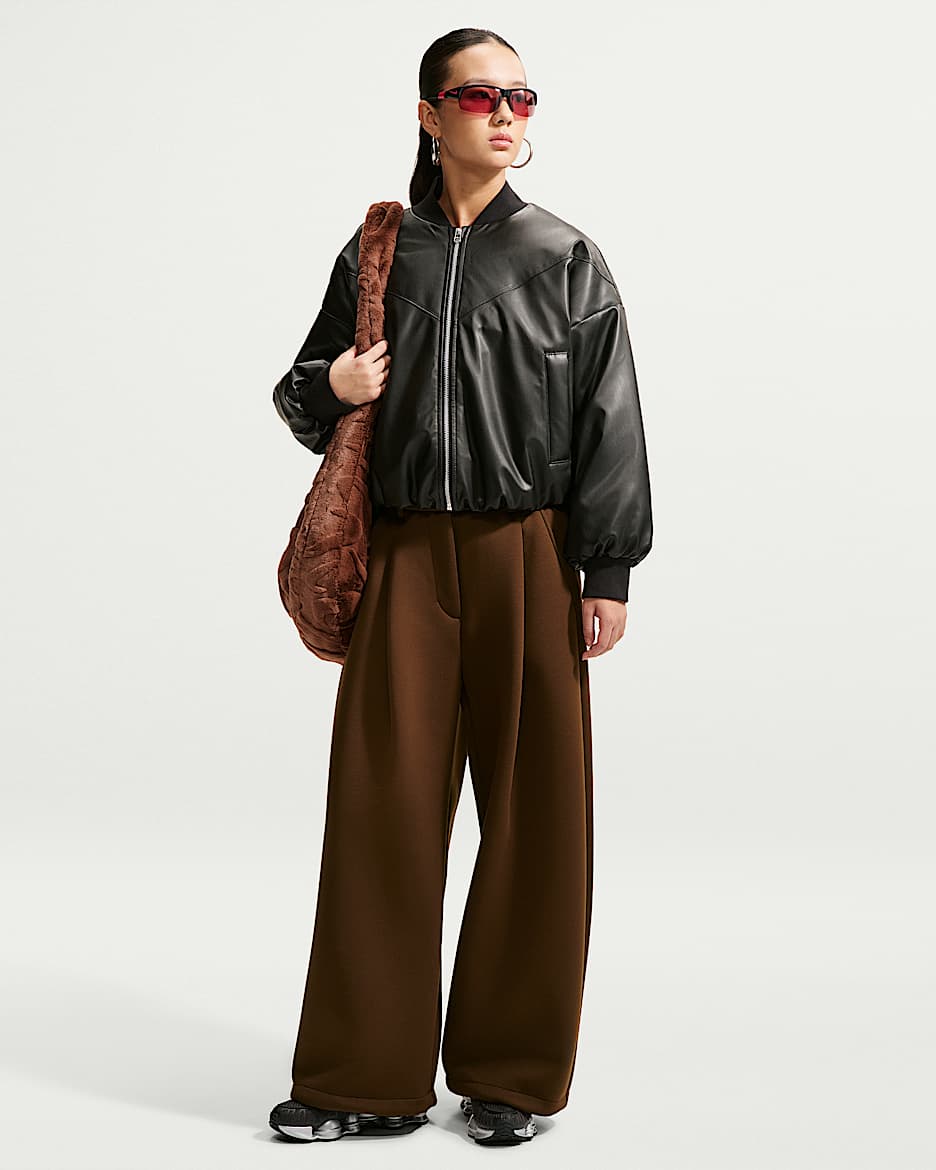 Nike Article Fleece 女子 Oversize 风中腰阔腿长裤 - 惊喜可可色/惊喜可可色